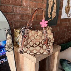 Coach Signature Satchel with Pink Flower Charm